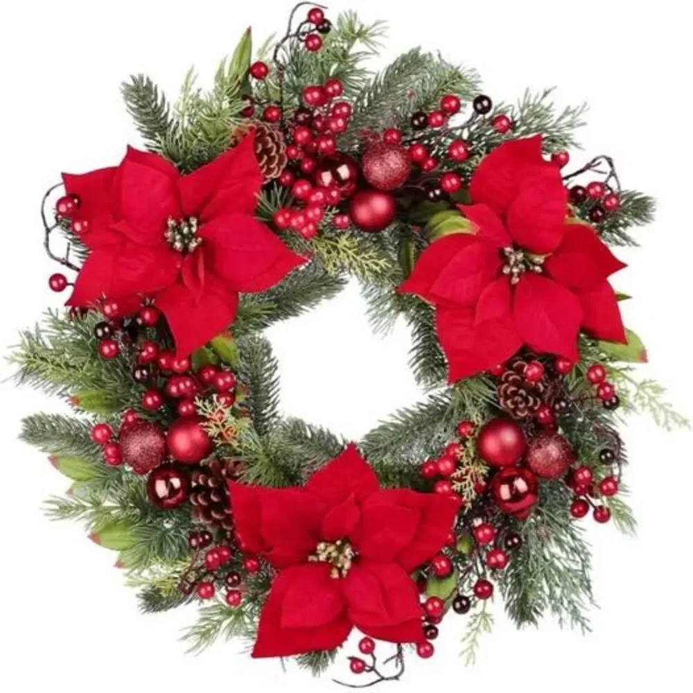 Chrisxiao Christmas Wreath, Front Door Artificial Christmas Wreath Decorated wit